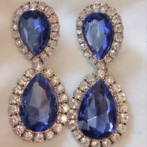 Princess Diana Diamond/Sapphire Replica Earrings 3 Inches Long. Timeless